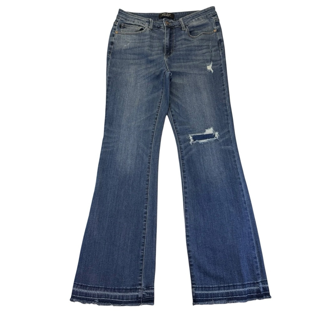 Judy Blue Bootcut Fit Jeans Womens 11/30 Medium Wash Distressed Mid Rise Raw Hem